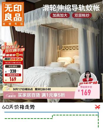 【5折】无印良品家用U型升级双层纱导轨蚊帐 三开门1.5x2米床 蓝灰【加密网眼】https://u.jd.com/4rIUKBJ----普遍有货 | 下1件最优到手单价：299.51 -> 【169】