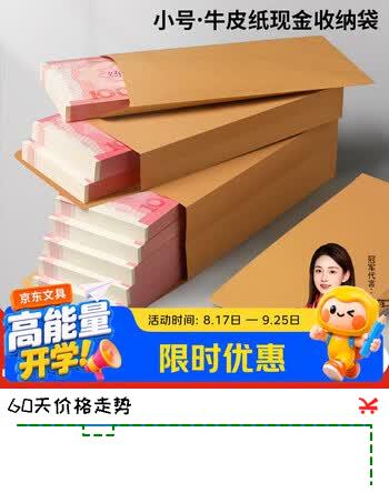 【5折】名遇信封现金袋牛皮纸收纳袋加厚装钱工资年终奖红包万元封钱套文件存放袋 小号100个装https://u.jd.com/k6J8BaY----普遍有货 | 下2件最优到手单价：22.27 -> 【12】