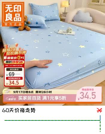 【5折】无印良品A类全棉床笠单件罩纯棉床垫保护罩三件套学生宿舍床套 五星集 【单床笠】90200cmhttps://u.jd.com/4OI77FX----普遍有货 | 下1件最优到手单价：59 -> 【34.5】