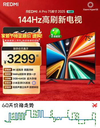 小米（MI）REDMI电视A Pro 75英寸94%广色域144Hz高刷 3GB+64GBL75RB-APE一级能效 智慧屏显示器家电