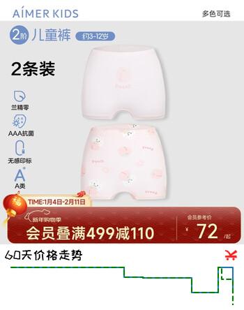 爱慕儿童内裤女童春莫代尔中腰平角裤2条装粉底桃子100