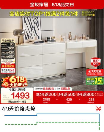 全友家居 现代简约奶油风梳妆台斗柜组合卧室化妆桌收纳储物柜