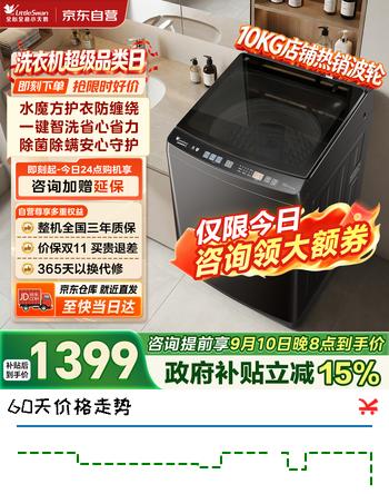 【9折】小天鹅（LittleSwan）10KG水魔方洗衣机波轮全自动TB100V81DT宿舍家用除菌除螨防缠绕直驱以旧换新国家补贴京东自营https://u.jd.com/xDP71VH----普遍有货 | 下1件最优到手单价：1527.76 -> 【1410.76】