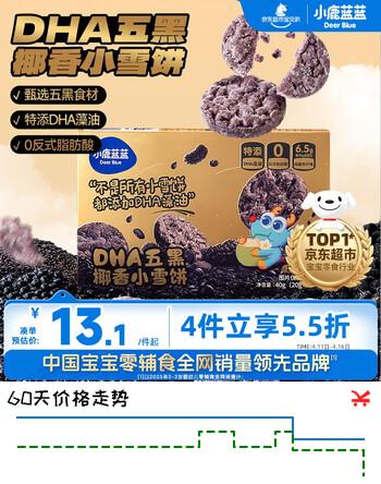 小鹿蓝蓝宝宝零食DHA五黑椰香小雪饼儿童小零食雪饼/++/40g