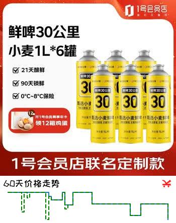 【9折】鲜啤30公里甄选小麦鲜啤酒1L6罐精酿啤酒 冷链配送 小麦白啤 一号店定制款https://u.jd.com/kGyVEjj----部分有货 | 下1件最优到手单价：109 -> 【99】