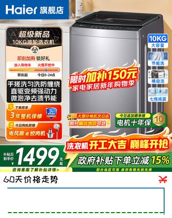 海尔（Haier）新品波轮洗衣机全自动家用10公斤手搓式防缠绕双动力洗衣机直驱变频一级节能洗脱一体除菌国家补贴 【手搓式防缠绕】 波轮 10kg 节能洗省时省水