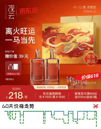 观云马年礼盒 浓香型白酒 52度 500ml*2瓶 礼盒装 端午父亲节送礼
