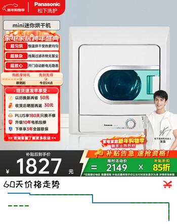 松下（Panasonic）烘干机 4.5KG 全自动 迷你 小型 家用 母婴干衣机 双重过滤线屑 恒温烘干 NH45-19T