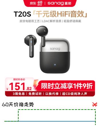 SANAG塞那T20S 蓝牙耳机半入耳式 真无线新款音乐运动AI通话降噪游戏耳机超长续航