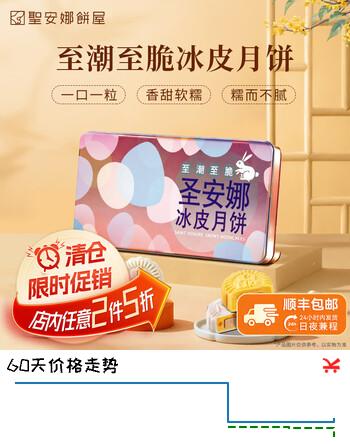 【6折】圣安娜至潮至脆冰皮月饼440克中秋礼盒https://u.jd.com/4DHxN4p----部分有货 | 下2件最优到手单价：96 -> 【64.5】