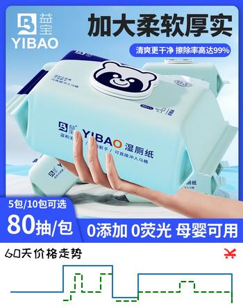 益宝湿厕纸厕所湿巾可冲散大包装速干纯水加大加厚幼婴儿童可用 纯水 80抽*5包 【90%用户都选它】
