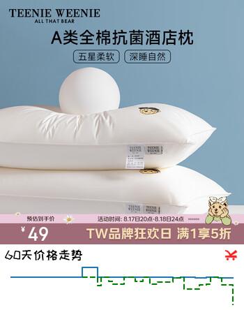 【6折】Teenie Weenie小熊枕头枕芯酒店枕头护颈枕头芯家用单个纯棉抗菌中枕48x74cmhttps://u.jd.com/kOqTBic----普遍有货 | 下1件最优到手单价：78 -> 【48.85】