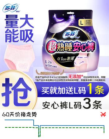 苏菲安心裤熟睡夜用裤型卫生巾安睡裤量大防漏安全裤拉拉裤 L 2条 超薄安睡裤 【买就赠1条】