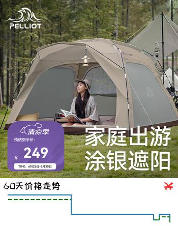 伯希和（Pelliot）户外露营帐篷野营装备多人便携加厚涂银防雨16202734珍珠灰