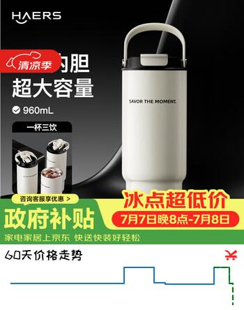 哈尔斯保温杯316不锈钢大容量车载吸管三饮水杯子男女士外出便携式