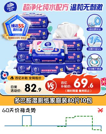 维达（Vinda）湿厕纸 家庭装80片*10包 多巴胺湿厕纸纯水湿纸巾厕纸湿巾 整箱