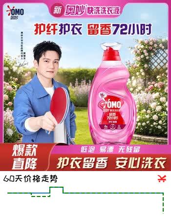 【7折】奥妙（OMO）京东自营樱花持久留香护色4斤校服净快洗洗衣液 樊振东推荐https://u.jd.com/91fwX6v----普遍有货 | 下3件最优到手单价：28.41 -> 【19.96】