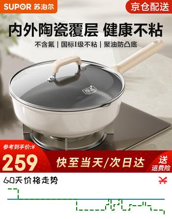 苏泊尔（SUPOR）炒锅不粘小炒菜锅陶瓷覆层家用平底锅聚油深煎锅电磁炉燃气灶通用 【多数人选择】直径 28cm