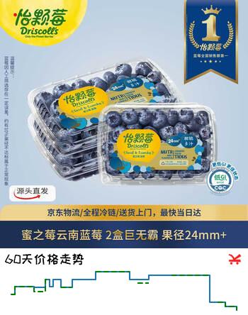 怡颗莓Driscoll's 蜜之玫云南蓝莓 巨无霸24mm+ 2盒装 300g/盒源头直发