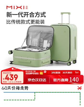 米熙侧开铝框箱男拉杆箱子行李箱20英寸登机箱小型密码旅行箱牛油果绿