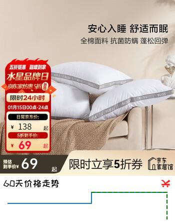 百丽丝 全棉枕头 抗菌防螨立体对枕 学生宿舍家用枕芯 【全棉面料+立高包边】 一对 中枕 48×74cm