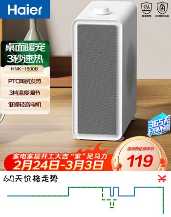 海尔（Haier）桌面台式速热暖风机家用办公室便携取暖器小太阳电暖气电暖器烤火电暖炉 象牙白HNF-1500B 机械款