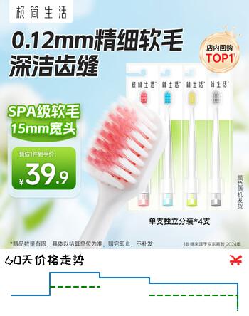 极简生活【采销主推】经典48孔宽头男女士牙刷软毛防敏感呵护牙龈 成人4支
