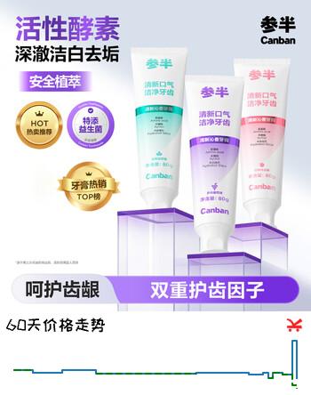 参半酵素美白牙膏 去黄去牙渍清新减轻口臭清新沁香100g*3