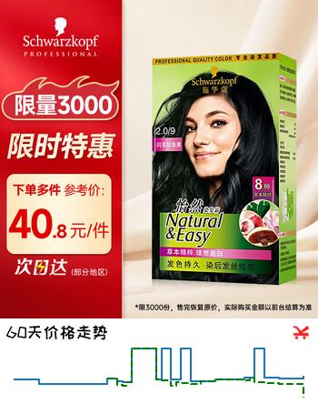 施华蔻怡然植物染发霜2.0/9闪亮珍珠黑(染发剂染发膏盖白)