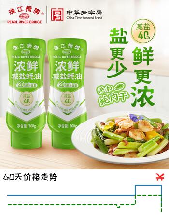 珠江桥牌0%添加防腐剂金装御品蚝油 高端蚝汁上等蠔油耗油 凉拌火锅调味料 浓鲜减盐蚝油360g*2