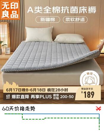 无印良品A类面料全棉棉花褥子双人家用床垫遮盖物宿舍床褥1.8x2米 蓝小格