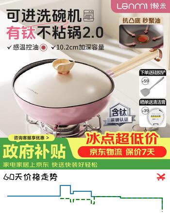 【8折】懒米有钛晶抱抱炒锅平底不粘锅炒菜锅轻食燃气电磁炉用32cm可进洗碗机https://u.jd.com/9gogg9s----普遍有货 | 下2件最优到手单价：343.8 -> 【285.9】