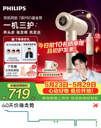 飞利浦（PHILIPS）【邓凯同款】7系PRO高速护发吹风机鎏金筒 负离子水离子不伤发家用静音小巧便携香槟金礼物价保618