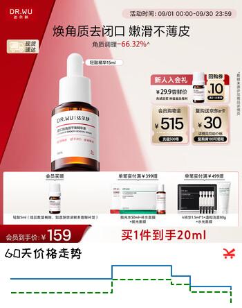 【8折】达尔肤（DR.WU）杏仁酸青少年温和祛痘精华15ml祛闭口黑头护肤中秋节礼物https://u.jd.com/x6e02To----普遍有货 | 下2件最优到手单价：129.5 -> 【109.8】