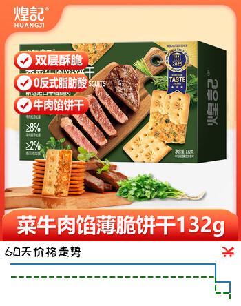 煌记香菜牛肉馅薄脆饼干132g/盒办公室早餐 休闲零食 牛肉馅饼