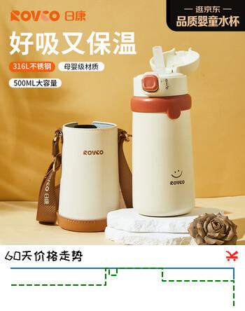 日康（rikang）保温杯 儿童1-3岁316不锈钢水杯学生上学专用500ML  B4024-1 咖红