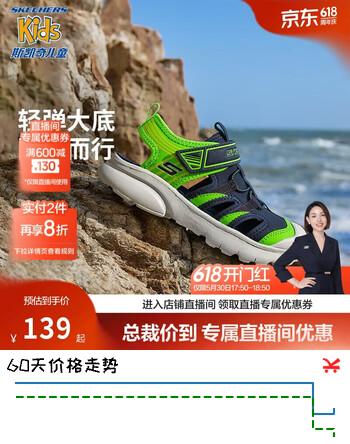 Skechers斯凯奇儿童夏季男童包头凉鞋休闲透气防滑魔术贴童鞋406511L