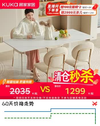 顾家家居（KUKA）清仓餐厅-不支持仓储延期退换货7077餐桌1.4M+蝴蝶椅白*4