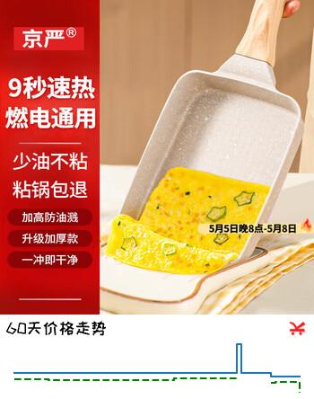 京严玉子烧厚蛋烧煎锅日式方形平底锅煎饼煎饺麦饭石不粘锅 【电磁炉燃气通用】浅米色 14cm