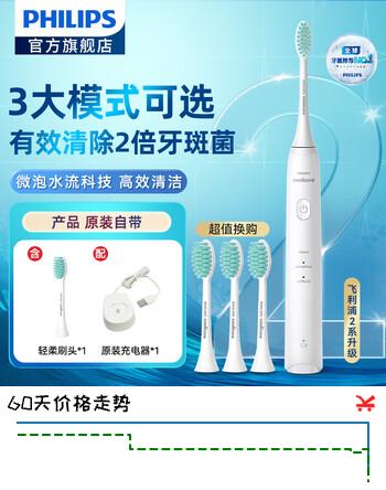飞利浦（PHILIPS）电动牙刷 声波电动牙刷男士女士牙医推举荐便携软毛刷HX2431升级款3种模式【生日礼物送女友老婆】 HX2418/01 轻羽白