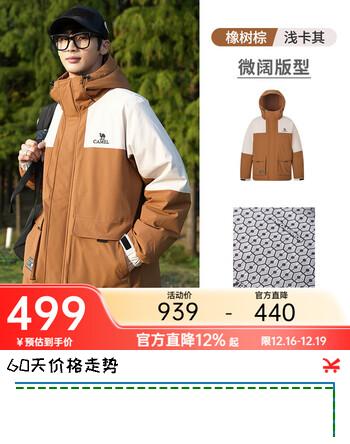 骆驼蛟龙羽绒服Pro热能工装羽绒服男士潮流鸭绒加厚保暖户外休闲外套 橡树棕/浅卡其 男女同款 M