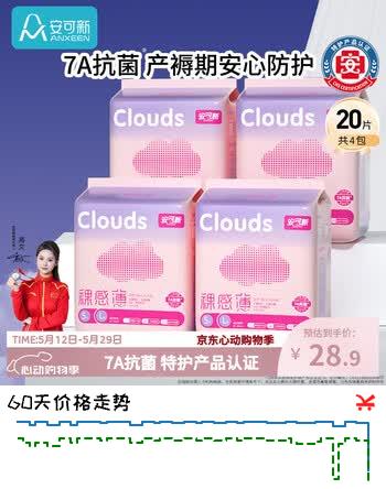 安可新孕产妇安睡裤7A抗菌特护级裸薄安心裤卫生巾夜安裤女经期XL码20片