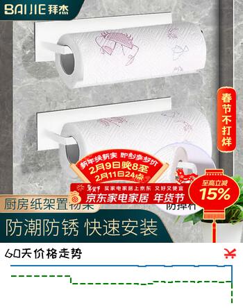 拜杰厨房纸架置物架挂架用纸支架纸巾架免打孔保鲜膜挂架卷纸架白色装