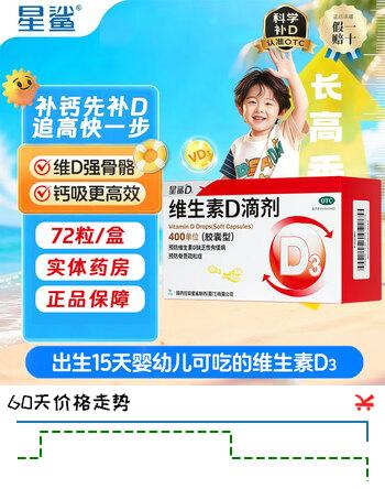 [星鲨]维生素D滴剂 400IU*72粒 1盒装