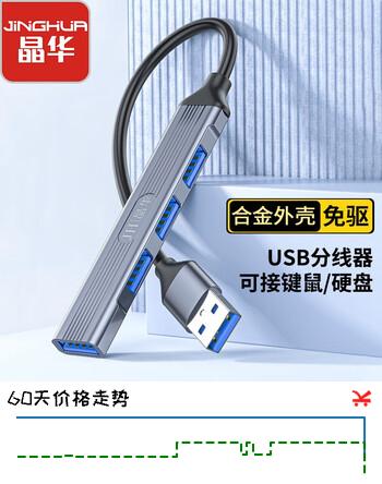 晶华USB高速分线器 USB3.0扩展坞HUB集线器扩展电脑笔记本转接头一拖四接口转换器延长线 黑色 N612