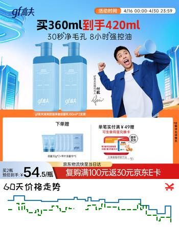 高夫控油小蓝泵男士洗面奶清爽控油净澈洁面乳180ml*2支装 送男友