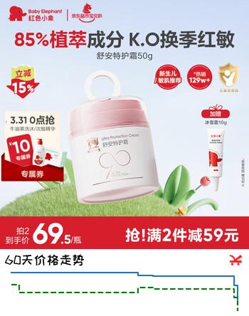 红色小象舒安特护霜50g 90霜儿童面霜宝宝面霜新生儿滋润舒缓