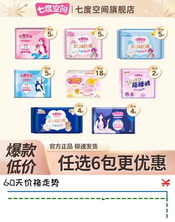 七度空间卫生巾日用夜用姨妈巾纯棉防漏经期超薄便携【任选】 少女日用245mm 5片