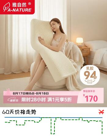 【5折】雅自然乳胶枕泰国天然乳胶1.2米升级加长双人枕含枕套 1204010/12cmhttps://u.jd.com/k1iorgz----普遍有货 | 下1件最优到手单价：301.71 -> 【169.5】