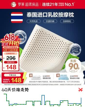 罗莱家纺 泰国乳胶枕 进口天然乳胶成人护颈枕芯 40*60cm